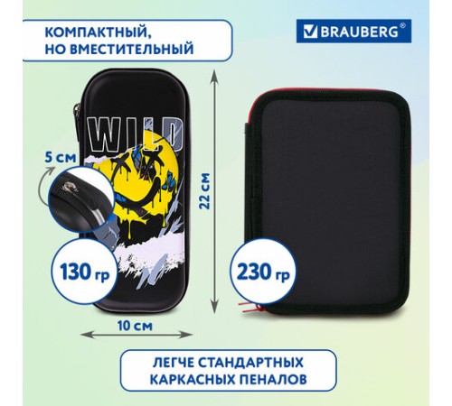 Пенал BRAUBERG, 1 отделение, 1 откидная планка, EVA, 22х10х5 см, 