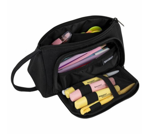 Пенал-косметичка BRAUBERG с ручкой, 1 откидная планка, полиэстер, 22x10х8 см, Black, 272339