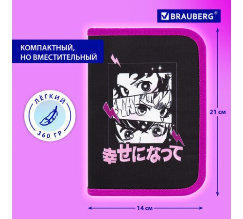 Пенал BRAUBERG с наполнением, 1 отделение, 1 откидная планка, 24 предмета, 21х14 см, 