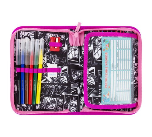 Пенал BRAUBERG с наполнением, 1 отделение, 1 откидная планка, 24 предмета, 21х14 см, 