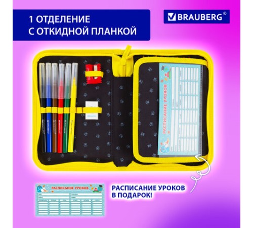 Пенал BRAUBERG с наполнением, 1 отделение, 1 откидная планка, 24 предмета, 21х14 см, 
