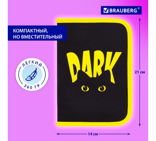 Пенал BRAUBERG с наполнением, 1 отделение, 1 откидная планка, 24 предмета, 21х14 см, 