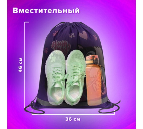 Мешок для обуви BRAUBERG KIDS, светоотражающая полоса, 46х36 см, 