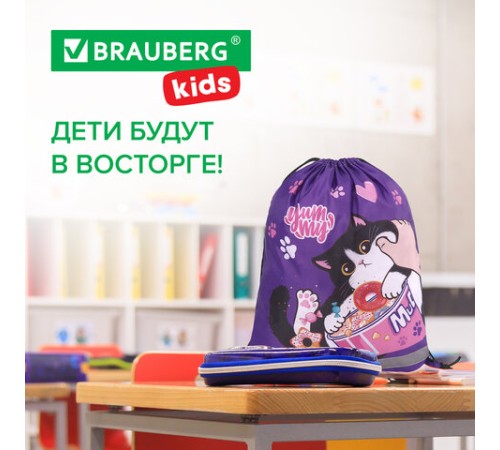 Мешок для обуви BRAUBERG KIDS, светоотражающая полоса, 46х36 см, 