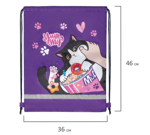 Мешок для обуви BRAUBERG KIDS, светоотражающая полоса, 46х36 см, 