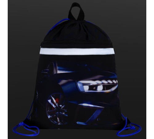 Мешок для обуви BRAUBERG, с петлей, светоотражающая полоса, 2 отделения, 46х36 см, Super car, 272397