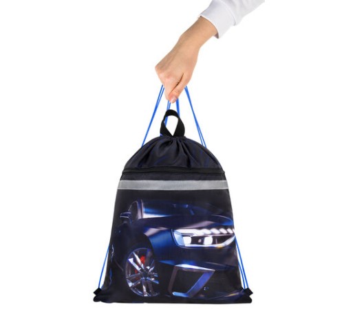 Мешок для обуви BRAUBERG, с петлей, светоотражающая полоса, 2 отделения, 46х36 см, Super car, 272397