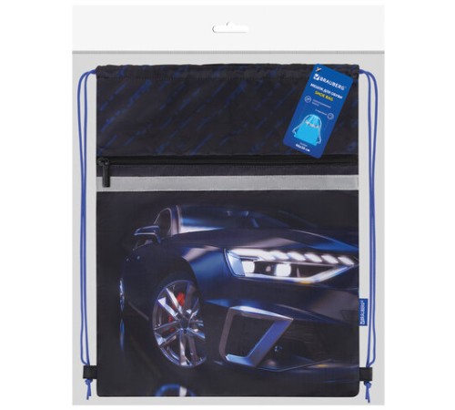 Мешок для обуви BRAUBERG, с петлей, светоотражающая полоса, 2 отделения, 46х36 см, Super car, 272397