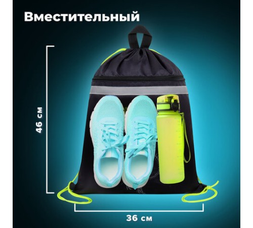 Мешок для обуви BRAUBERG, с петлей, светоотражающая полоса, 2 отделения, 46х36 см, Tyrannosaur, 272399