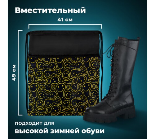 Мешок для обуви BRAUBERG БОЛЬШОЙ, с ручкой, карман на молнии, сетка, 49х41 см, 