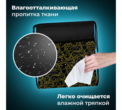 Мешок для обуви BRAUBERG БОЛЬШОЙ, с ручкой, карман на молнии, сетка, 49х41 см, 