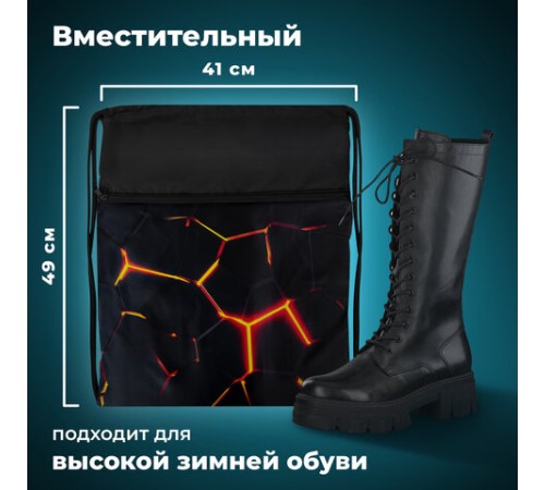 Мешок для обуви BRAUBERG БОЛЬШОЙ, с ручкой, карман на молнии, сетка, 49х41 см, 