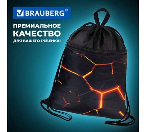 Мешок для обуви BRAUBERG БОЛЬШОЙ, с ручкой, карман на молнии, сетка, 49х41 см, 