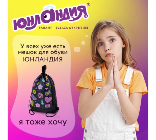 Мешок для обуви ЮНЛАНДИЯ с ручками, боковой карман на молнии, 46х36 см, 