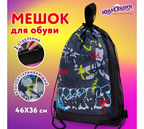 Мешок для обуви ЮНЛАНДИЯ с ручками, боковой карман на молнии, 46х36 см, 