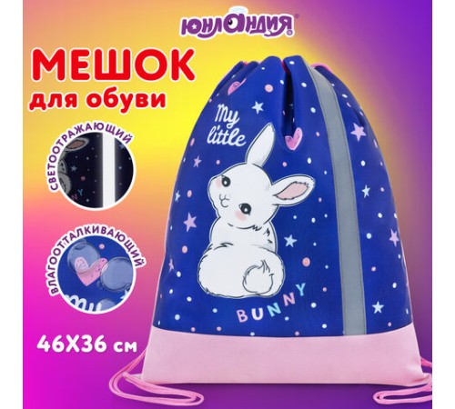 Мешок для обуви ЮНЛАНДИЯ, плотный, светоотражающая полоса, 46х36 см, 