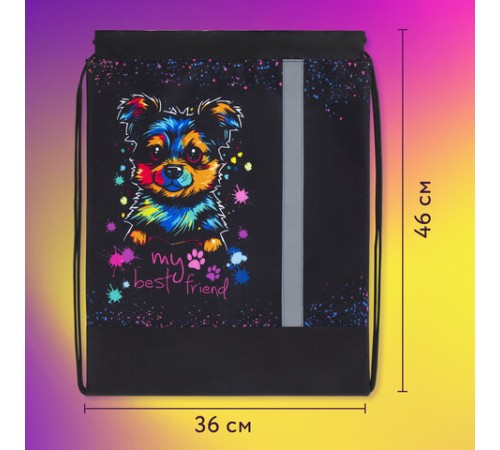 Мешок для обуви ЮНЛАНДИЯ, плотный, светоотражающая полоса, 46х36 см, 