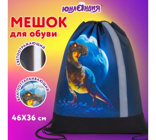 Мешок для обуви ЮНЛАНДИЯ, плотный, светоотражающая полоса, 46х36 см, 