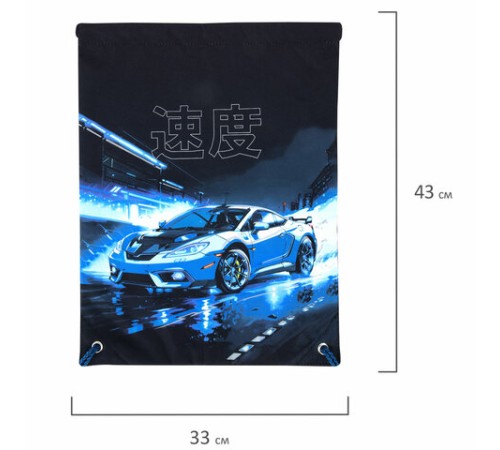 Мешок для обуви BRAUBERG PREMIUM, карман, подкладка, светоотражайка, 43х33 см, Night race, 272425