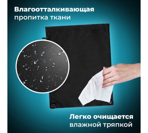 Мешок для обуви BRAUBERG плотный, карман на молнии, подкладка, 43х33 см, Total Black, 272427