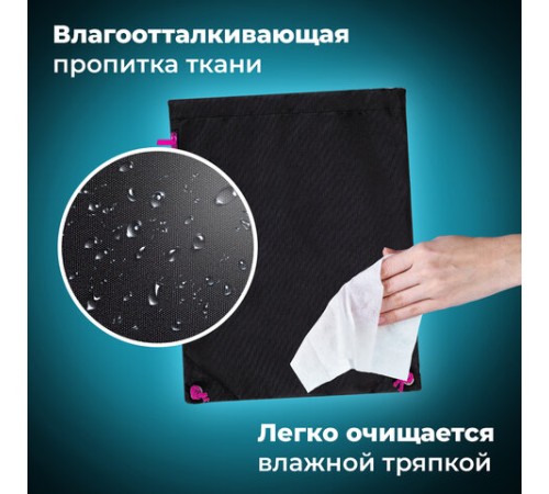 Мешок для обуви BRAUBERG плотный, карман на молнии, подкладка, 43х33 см, Neon Pink, 272428