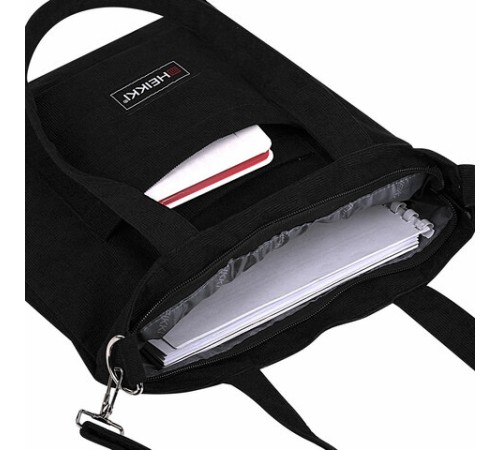 Сумка шоппер HEIKKI VELVET (ХЕЙКИ), вельвет, карманы, 35х32 см, черный, 272437