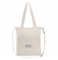 Сумка шоппер HEIKKI VELVET (ХЕЙКИ), вельвет, карманы, 35х32 см, бежевый, 272438