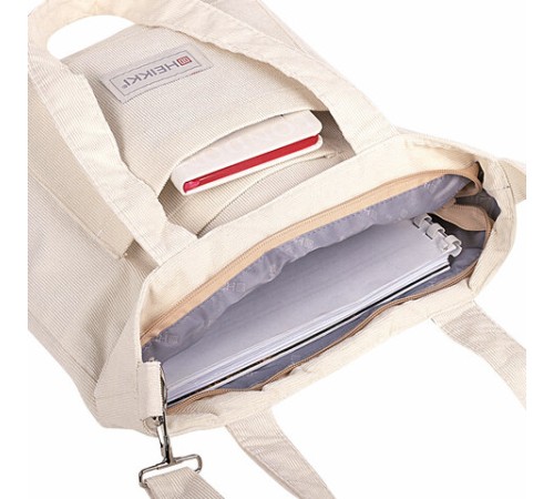 Сумка шоппер HEIKKI VELVET (ХЕЙКИ), вельвет, карманы, 35х32 см, бежевый, 272438