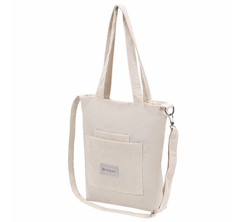 Сумка шоппер HEIKKI VELVET (ХЕЙКИ), вельвет, карманы, 35х32 см, бежевый, 272438