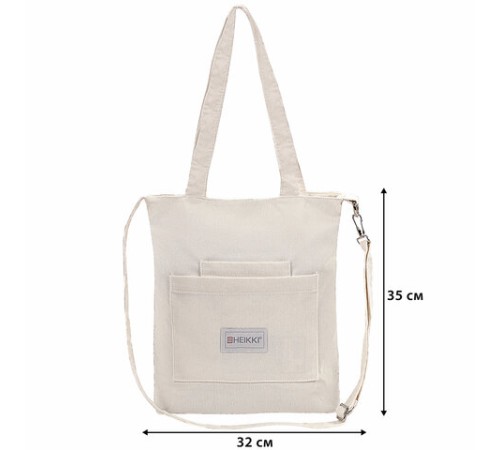 Сумка шоппер HEIKKI VELVET (ХЕЙКИ), вельвет, карманы, 35х32 см, бежевый, 272438