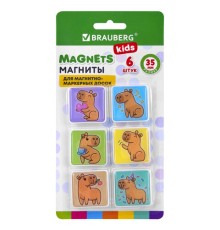 Магниты квадратные стеклянные 35 мм для досок магнитно-маркерных, НАБОР 6 шт., 