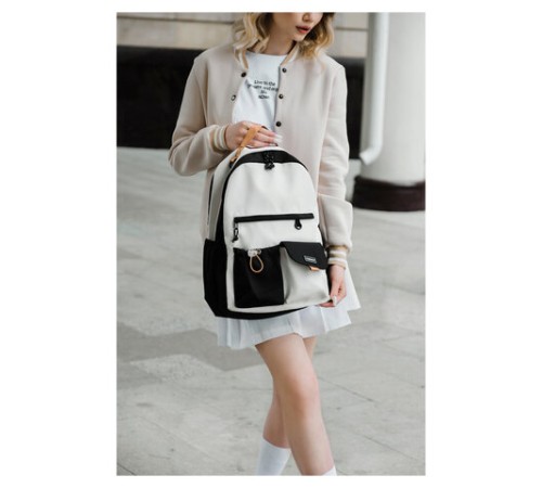 Рюкзак HEIKKI EDITION (ХЕЙКИ) универсальный, 6 карманов, бежевый/черный, 42х30х14 см, 272541