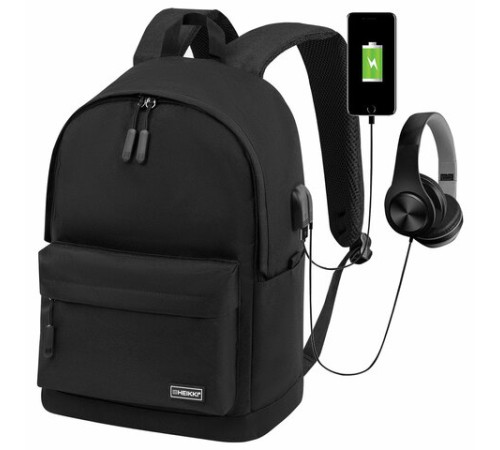 Рюкзак HEIKKI ACTIVE (ХЕЙКИ) универсальный, отделение для ноутбука, USB-порт, черный, 44х31х14 см, 272560
