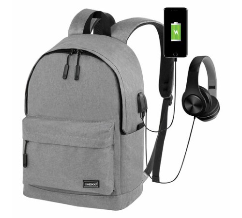 Рюкзак HEIKKI ACTIVE (ХЕЙКИ) универсальный, отделение для ноутбука, USB-порт, серый, 44х31х14 см, 272561