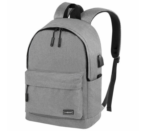Рюкзак HEIKKI ACTIVE (ХЕЙКИ) универсальный, отделение для ноутбука, USB-порт, серый, 44х31х14 см, 272561