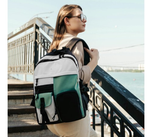 Рюкзак HEIKKI BLOCKS (ХЕЙКИ) универсальный, 2 отделения, черный/бирюзовый/бежевый, 44х32х17 см, 272562