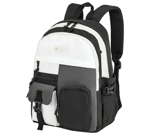 Рюкзак HEIKKI BLOCKS (ХЕЙКИ) универсальный, 2 отделения, черный/серый/белый, 44х32х17 см, 272563