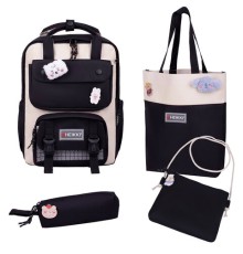 Рюкзак HEIKKI COMBO (ХЕЙКИ), сумка-шоппер, косметичка, пенал В ПОДАРОК, бело-черный, 42х30х14 см,272565