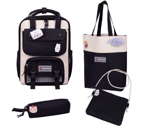Рюкзак HEIKKI COMBO (ХЕЙКИ), сумка-шоппер, косметичка, пенал В ПОДАРОК, бело-черный, 42х30х14 см,272565
