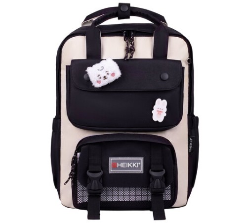 Рюкзак HEIKKI COMBO (ХЕЙКИ), сумка-шоппер, косметичка, пенал В ПОДАРОК, бело-черный, 42х30х14 см,272565