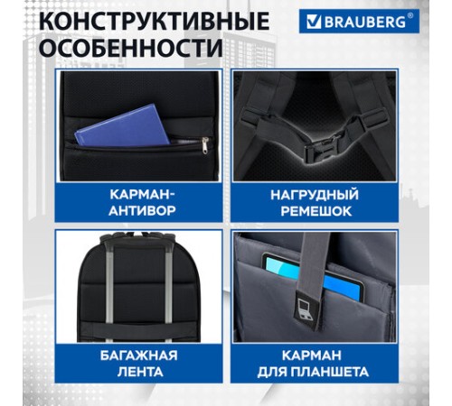 Рюкзак BRAUBERG FUNCTIONAL с отделением для ноутбука, 2 отделения, карман-антивор, 