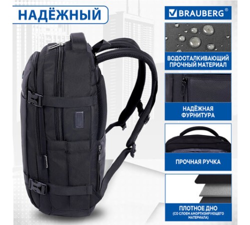 Рюкзак BRAUBERG FUNCTIONAL с отделением для ноутбука, 2 отделения, USB-порт, Solid, 46х31х15 см, 272575
