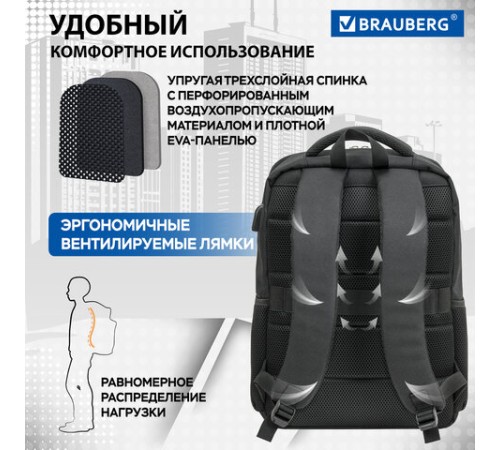 Рюкзак BRAUBERG FUNCTIONAL с отделением для ноутбука, USB-порт, багажная лента, 