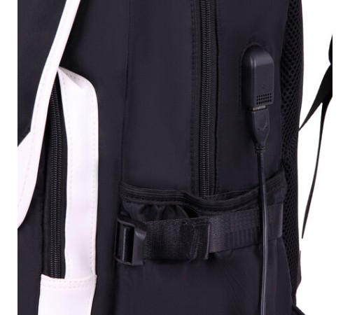Рюкзак HEIKKI FUSION (ХЕЙКИ) универсальный, USB-порт, черный с белыми вставками, 45х31х15 см, 272578