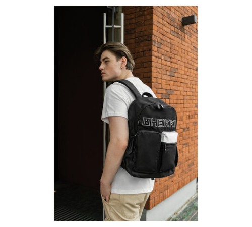 Рюкзак HEIKKI UNIQUE (ХЕЙКИ) универсальный, 6 карманов, черный с белыми вставками, 42х29х16 см, 272585