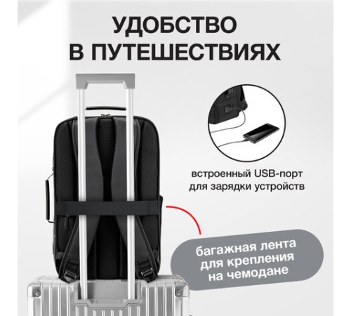 Рюкзак-сумка HEIKKI PRIORITY (ХЕЙКИ) с отделением для ноутбука, 2 отделения, черный, 45x31x15 см, 272587