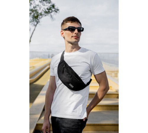 Сумка на пояс HEIKKI RIO (ХЕЙКИ), два отделения, регулируемый ремень, черная, 38х12х8 см, 272614