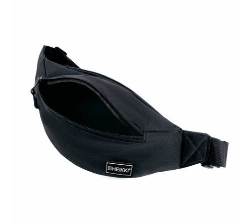 Сумка на пояс HEIKKI RIO (ХЕЙКИ), два отделения, регулируемый ремень, черная, 38х12х8 см, 272614