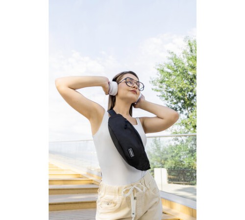 Сумка на пояс HEIKKI RIO (ХЕЙКИ), два отделения, регулируемый ремень, черная, 38х12х8 см, 272614