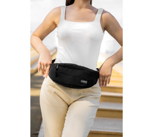 Сумка на пояс HEIKKI RIO (ХЕЙКИ), два отделения, регулируемый ремень, черная, 38х12х8 см, 272614